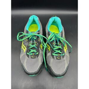 Saucony Xodus Trail Running Shoes Gray Neon Green Blue Mesh Sneakers Size 9.5W